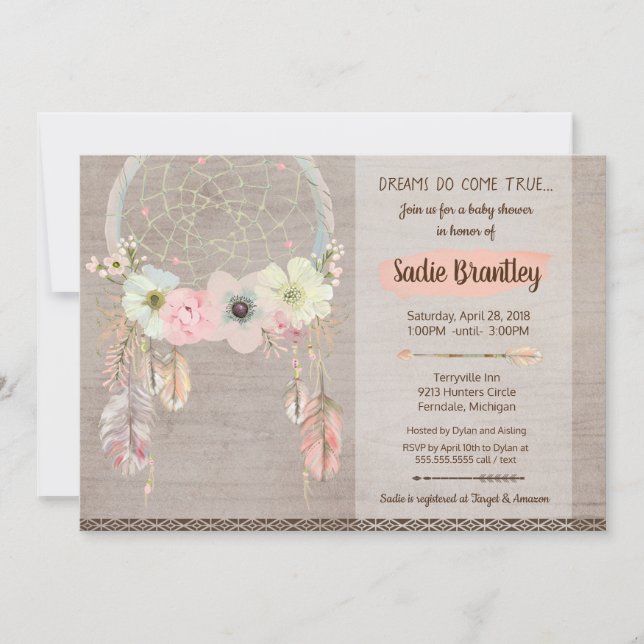 Invitación de Boho Baby Shower, Rústica de Dreamca (Anverso)