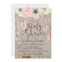 Invitación de Boho Baby Shower, Rústica de la plum