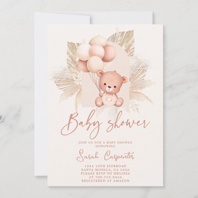 Invitación de Boho Bear Baby Shower (Anverso)