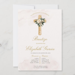 Invitación de boho blanco para bautismo invitación