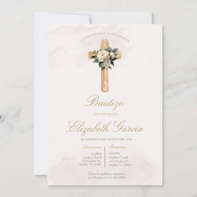 Invitación de boho blanco para bautismo invitación (Anverso)
