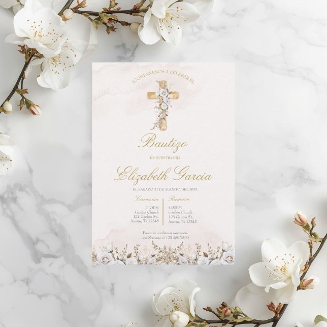 Invitación de boho blanco para bautismo invitación (Subido por el creador)