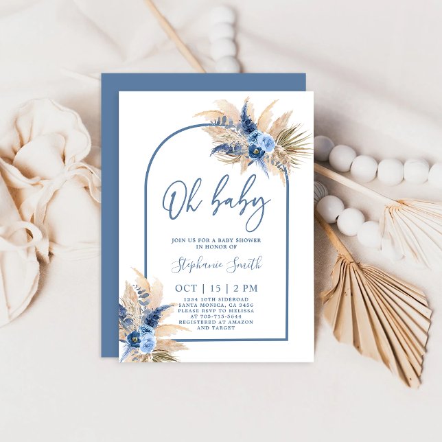 Invitación de Boho Blue Pampas Grass Baby Shower B (Subido por el creador)