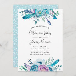 Invitación de Boho blue spring floral Invitación a