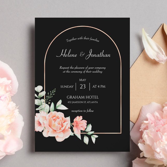 Invitación de Boho Boho Floral del Arco de Oro Neg (Subido por el creador)