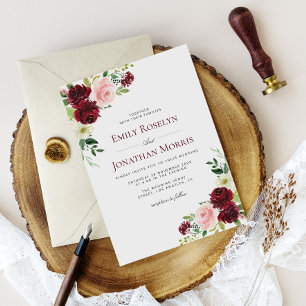 invitación de boho burgundy y rubia boda floral