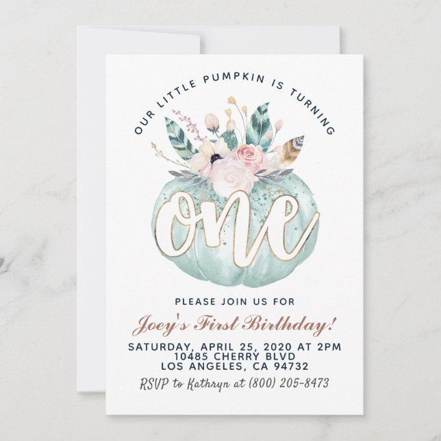 Invitación de boho calabaza por primer cumpleaños (Anverso)