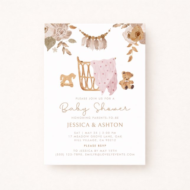 Invitación de Boho Crib & Floral a Baby Shower (Subido por el creador)