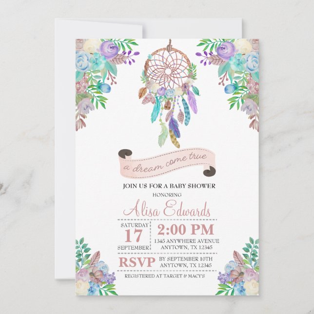 Invitación de Boho Dreamcatcher Baby Shower (Anverso)