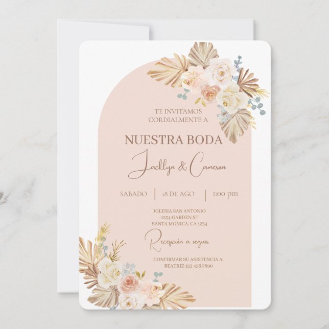 Invitación de Boho Floral a la boda española (Anverso)
