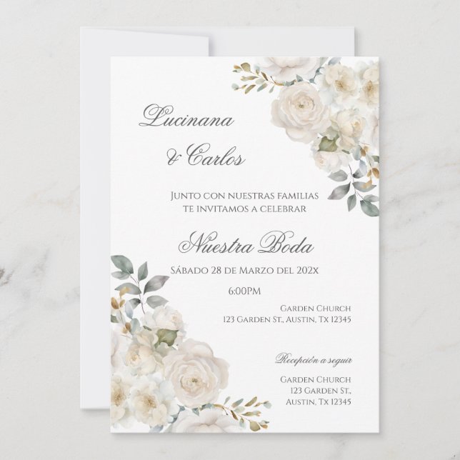 Invitación de Boho Floral a la boda española (Anverso)