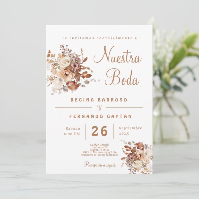 Invitación de Boho Floral a la boda española (Anverso de pie)