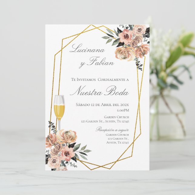 Invitación de Boho Floral a la boda española (Anverso de pie)