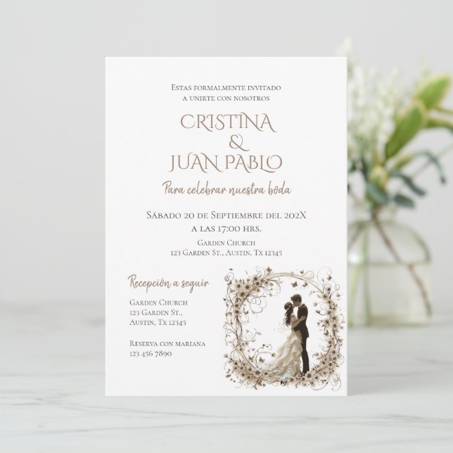 Invitación de Boho Floral a la boda española (Anverso de pie)