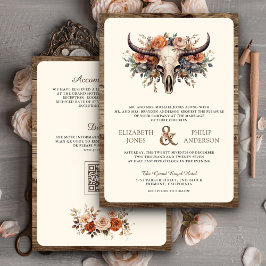 Invitación de Boho Floral Cow Skull Western Weddin