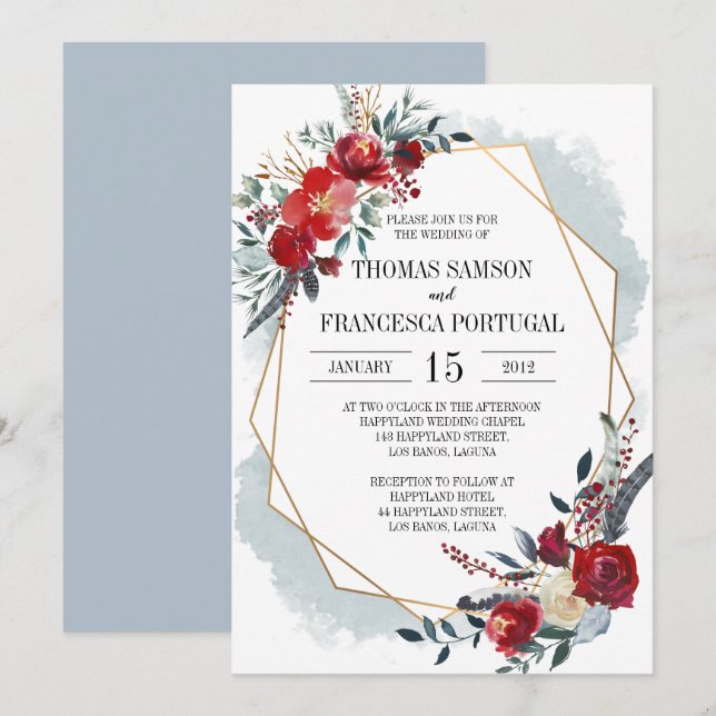 Invitación de Boho Floral Gold Geometric Boho (Anverso / Reverso)
