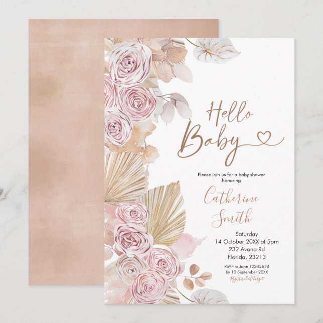 Invitación de Boho Hello Baby Baby Shower (Anverso / Reverso)