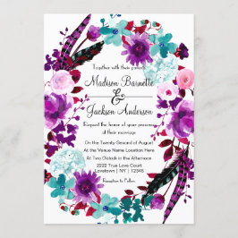Invitación de Boho Moda Floral Wreath Purple Weddi