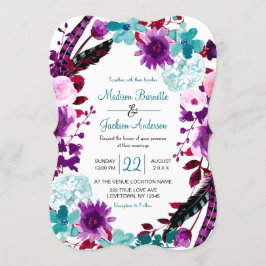 Invitación de Boho Moda Floral Wreath Purple Weddi