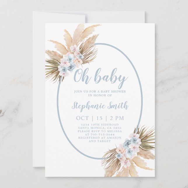Invitación de Boho Pampas Grass Baby Shower Boy (Anverso)
