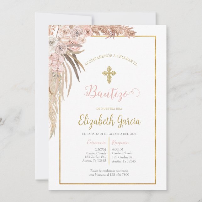 Invitación de boho para bautismo (Anverso)