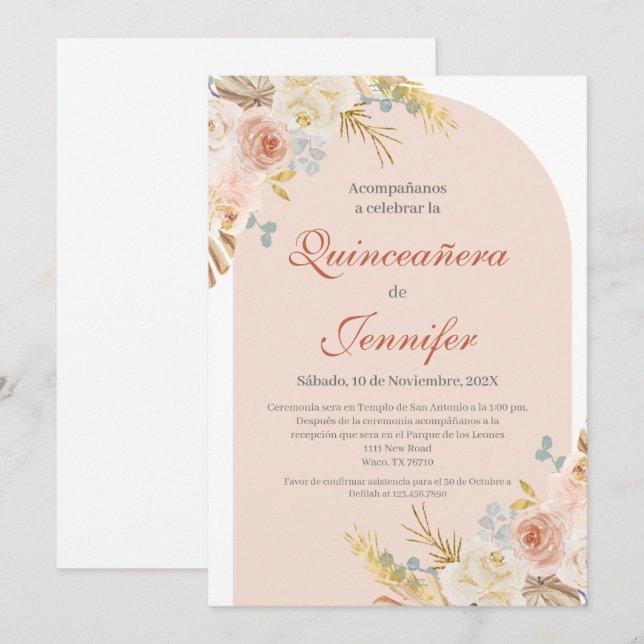 Invitación de Boho Pink Quinceanera (Anverso / Reverso)