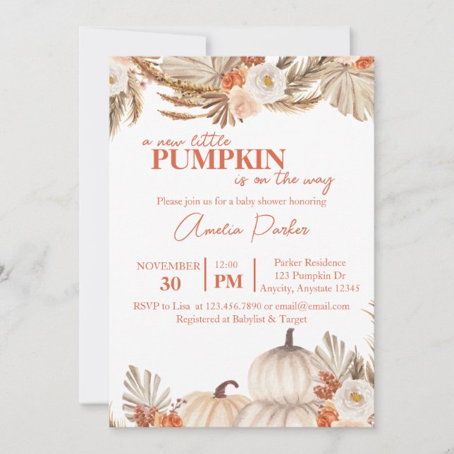 Invitación de Boho Pumpkin a Baby Shower (Anverso)