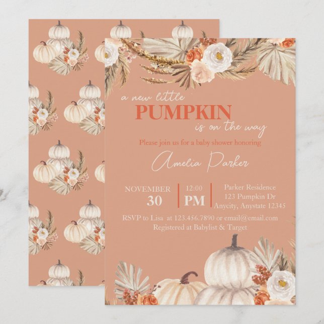 Invitación de Boho Pumpkin a Baby Shower (Anverso / Reverso)