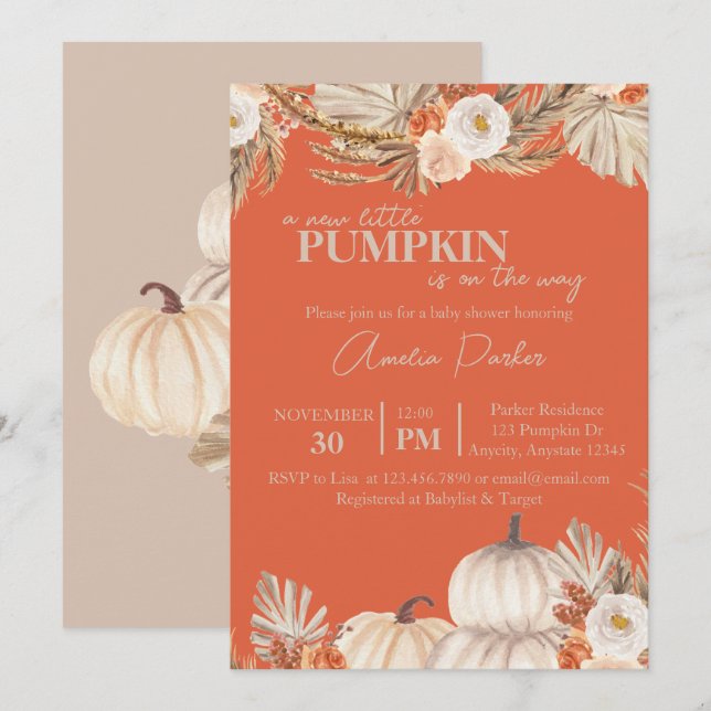 Invitación de Boho Pumpkin a Baby Shower (Anverso / Reverso)