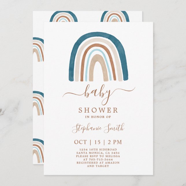 Invitación de Boho Rainbow Baby Shower Boy (Anverso / Reverso)