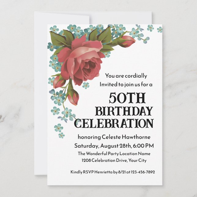 Invitación de Boho Red y Green 50th Birthday Party (Anverso)
