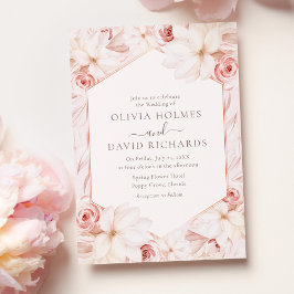 Invitación de Boho Rubor a la boda con flores rosa