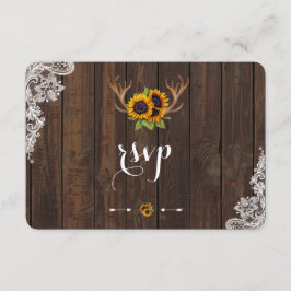 Invitación de Boho Sunflowers Antlers Wood Lace RS