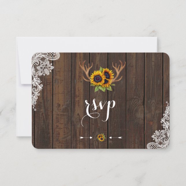 Invitación de Boho Sunflowers Antlers Wood Lace RS (Anverso)