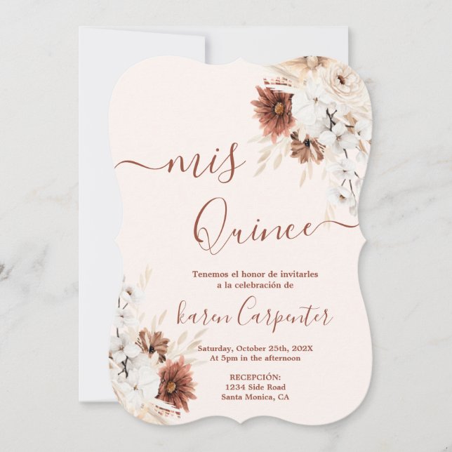 Invitación de Boho Terracotta Quinceanera (Anverso)