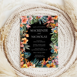 Invitación de Boho Tropical Floral Black Wedding