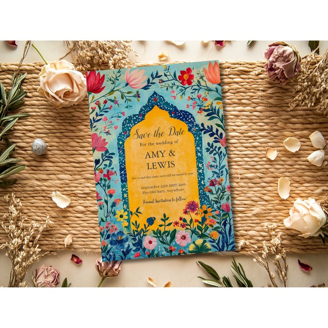 Invitación de Boho Verano Azul Floral para Guardar (Subido por el creador)