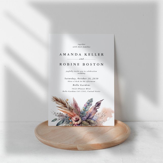 Invitación de Boho Watercolor Feather Wedting (Subido por el creador)