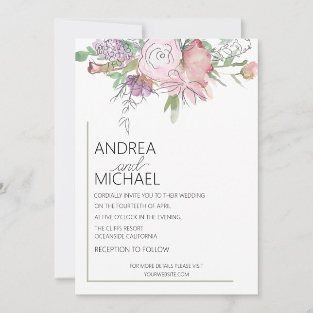 Invitación de Boho Watercolor Floral Wedding (Anverso)