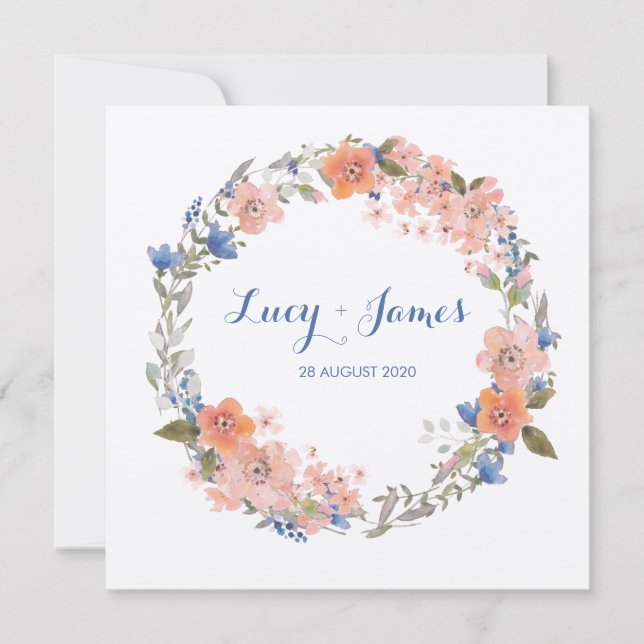 Invitación de Boho Watercolor Floral Wreath Weddin (Anverso)