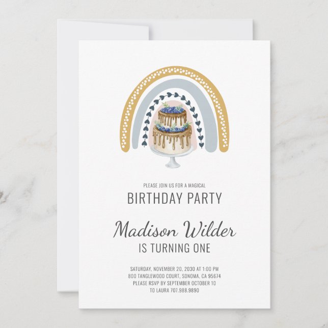 Invitación de Boho Watercolor Primer Cumpleaños (Anverso)