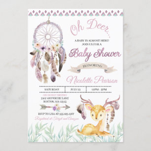 Invitación de Boho Woodland Purple Baby Shower