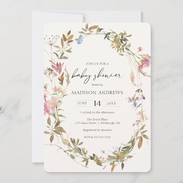 Invitación de Boho Wreath Baby Shower (Anverso)