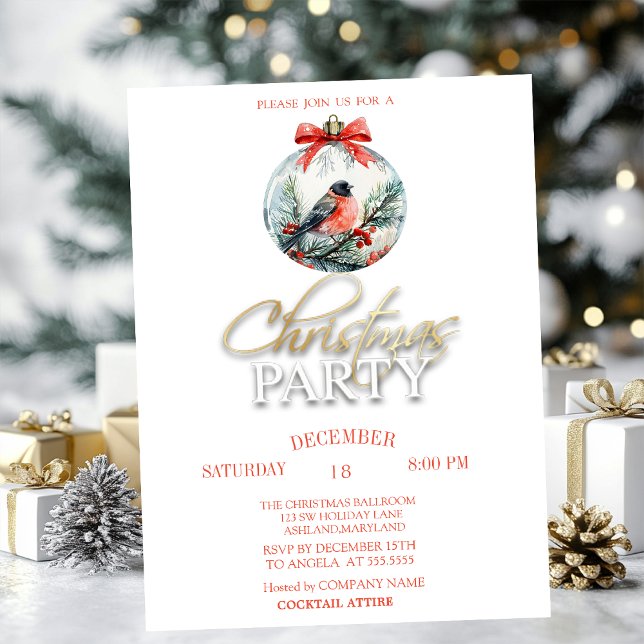 Invitación de Bola de Bayas de Acebo con Pájaro Ca (Subido por el creador)