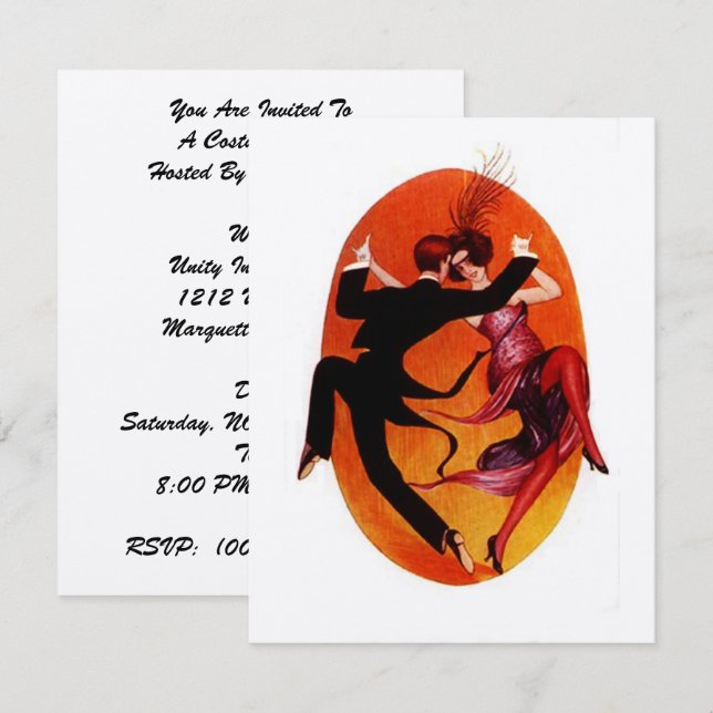 INVITACIÓN DE BOLA DE FIESTA DE COSTUME MASQUERADE (Anverso / Reverso)