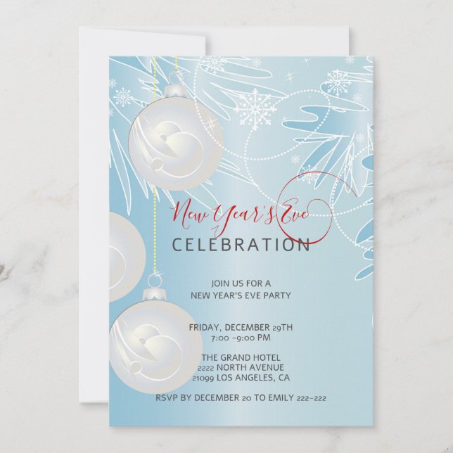Invitación de Bolas de Navidad con Brillo Blanco (Anverso)