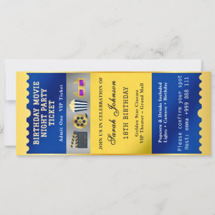 Invitación de Boleto de Cumpleaños Noche de Cine