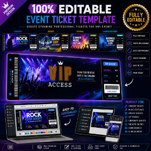 Invitación de boleto editable Concierto, evento