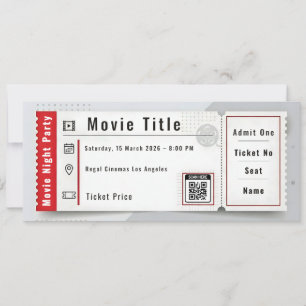Invitación de Boleto para Fiesta de Noche de Cine