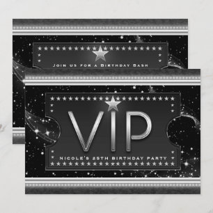 Invitación de boleto VIP Black & Silver Chic Glam